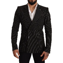 Black White Striped Slim Fit Coat Blazer