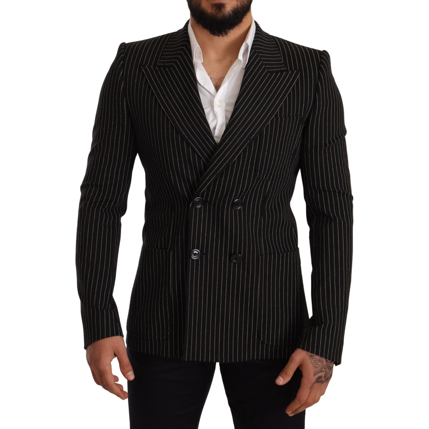 Black White Striped Slim Fit Coat Blazer