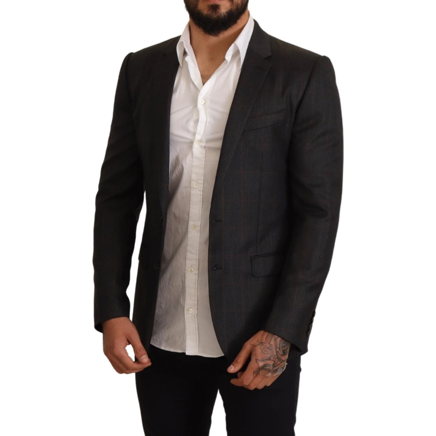 Gray Check Wool Slim Fit Blazer Jacket