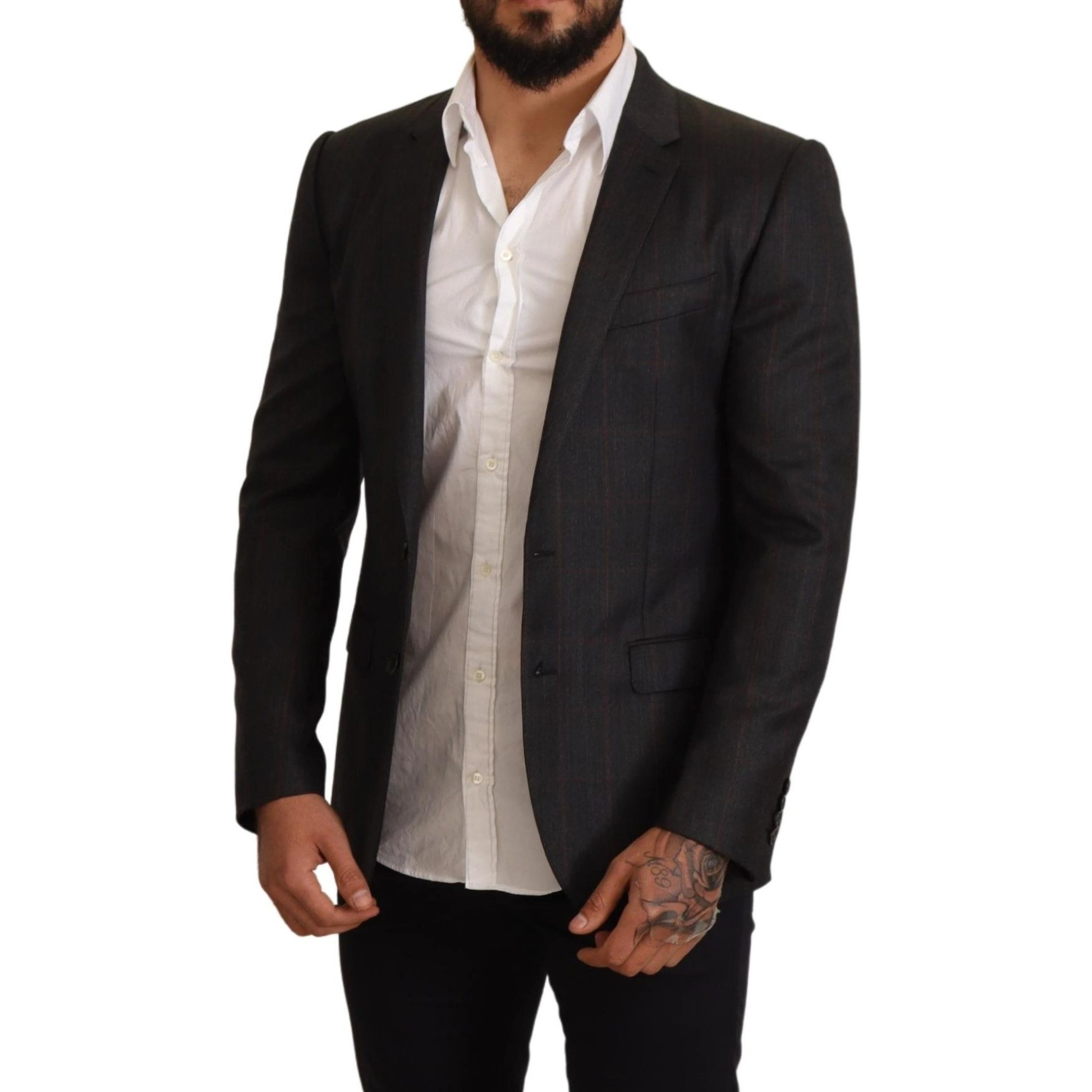 Gray Check Wool Slim Fit Blazer Jacket