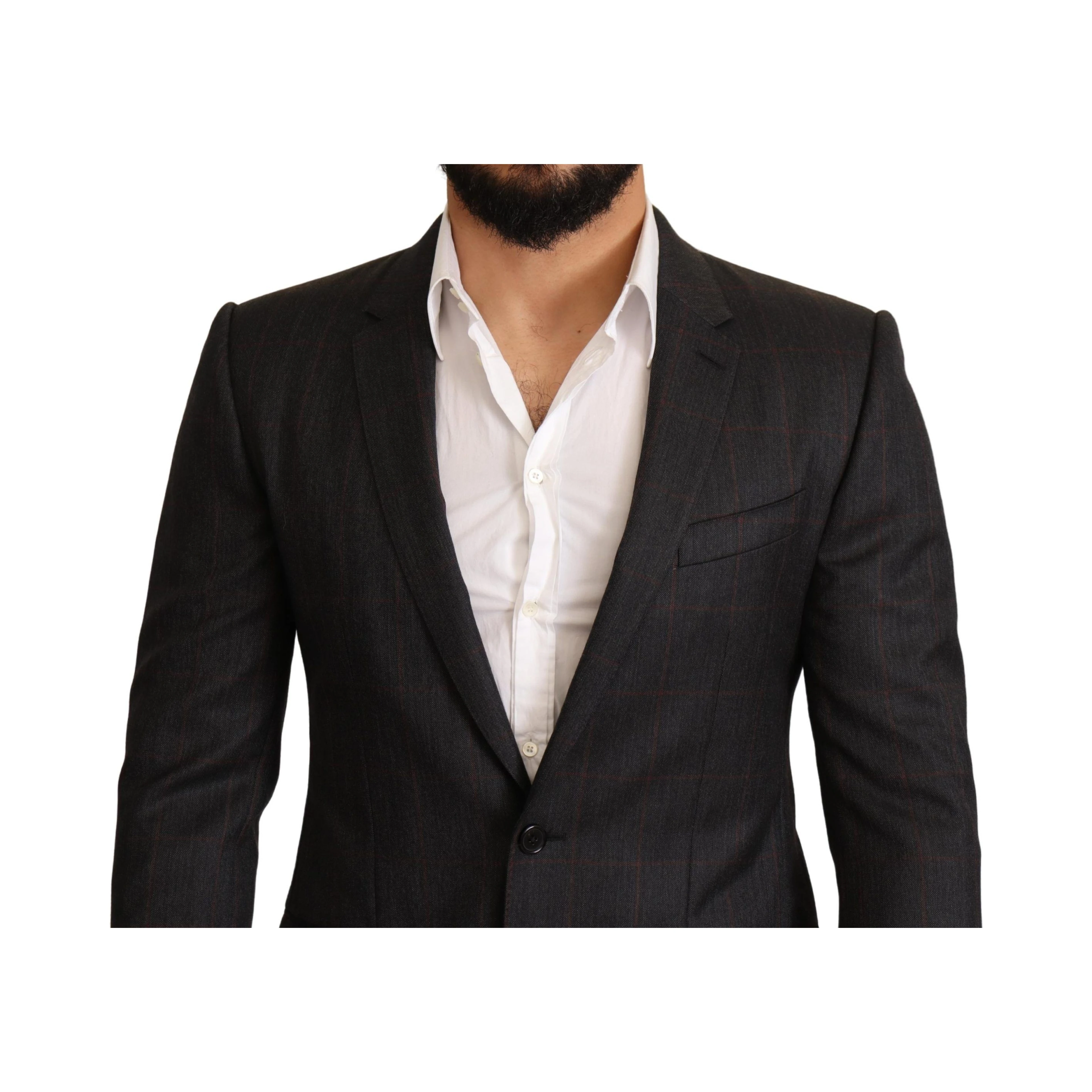 Gray Check Wool Slim Fit Blazer Jacket