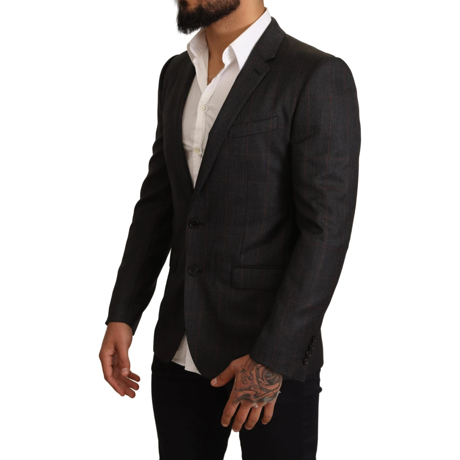 Gray Check Wool Slim Fit Blazer Jacket
