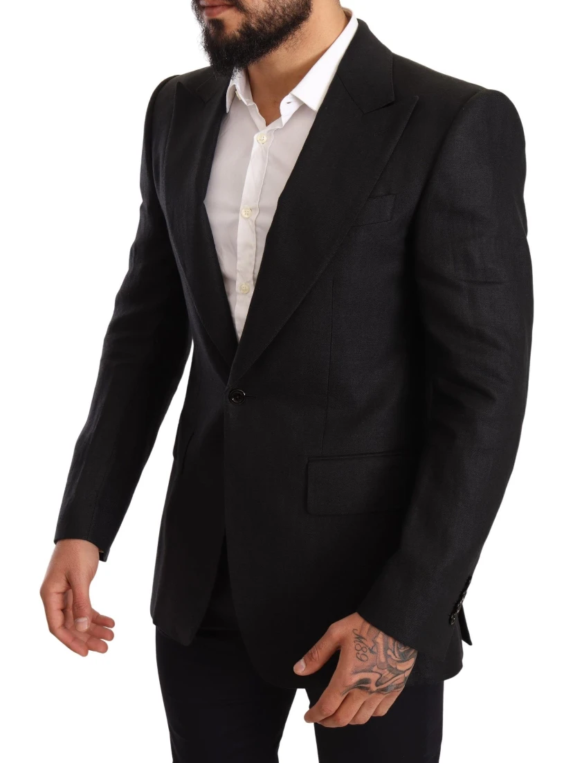 Black Linen Slim Fit Coat Jacket Blazer