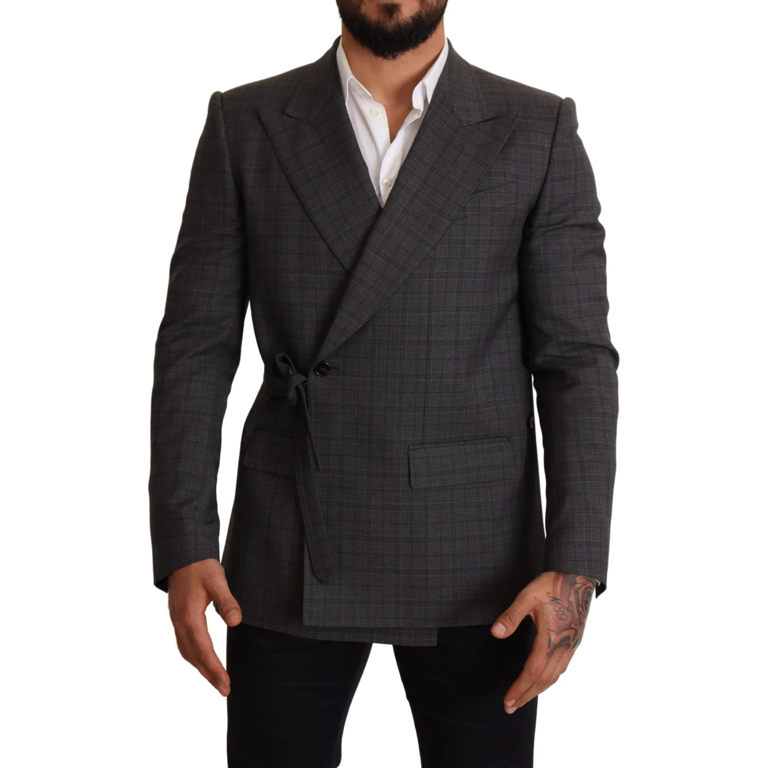 Gray Check Wool Slim Fit Blazer Jacket
