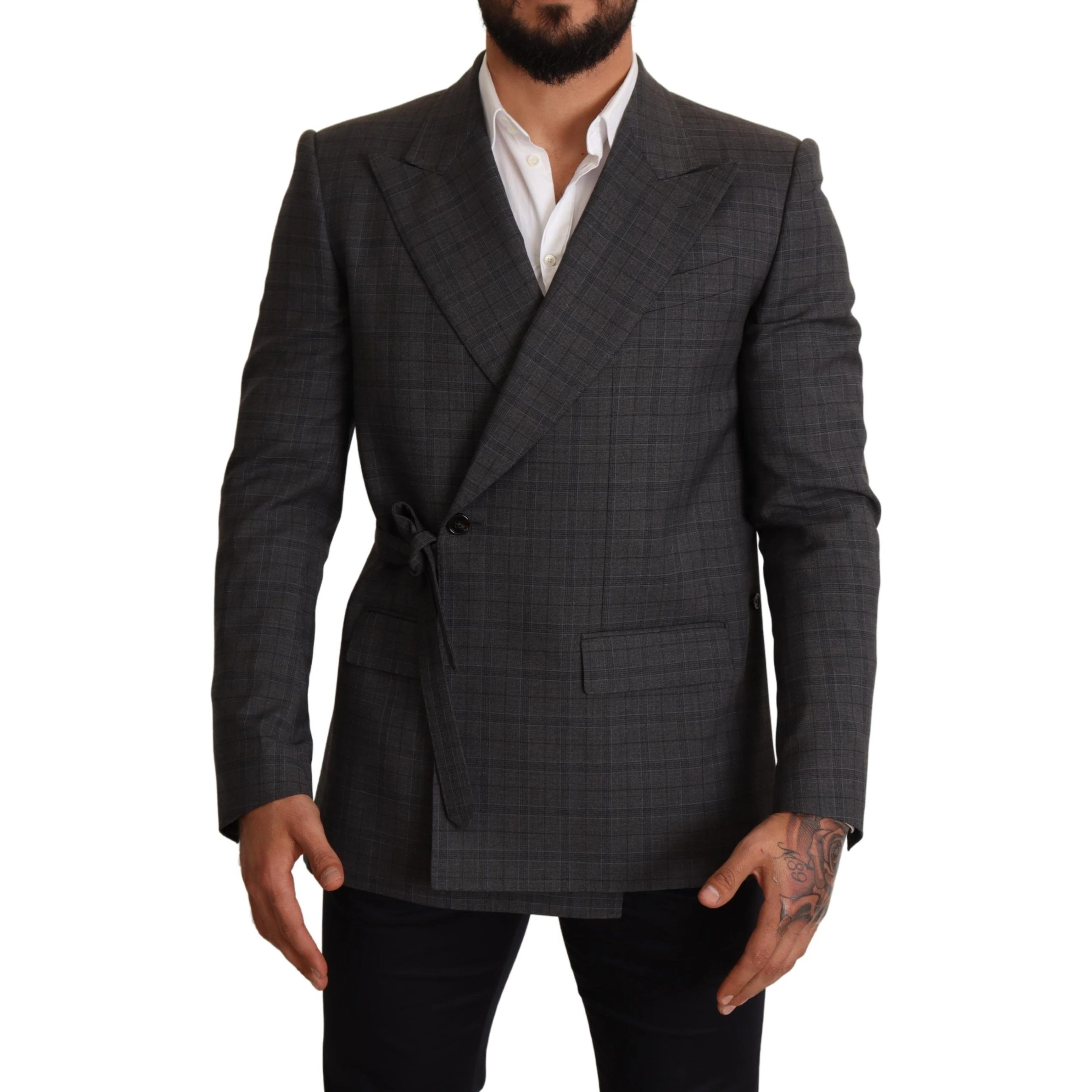 Gray Check Wool Slim Fit Blazer Jacket