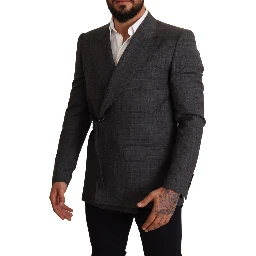 Gray Check Wool Slim Fit Blazer Jacket
