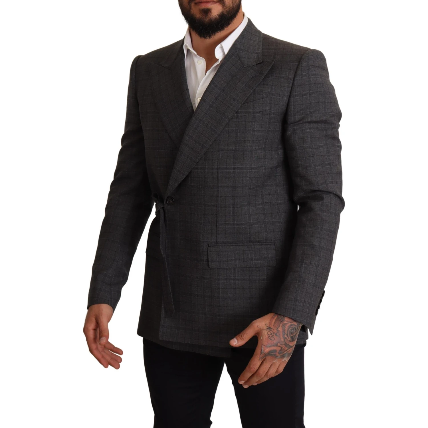 Gray Check Wool Slim Fit Blazer Jacket