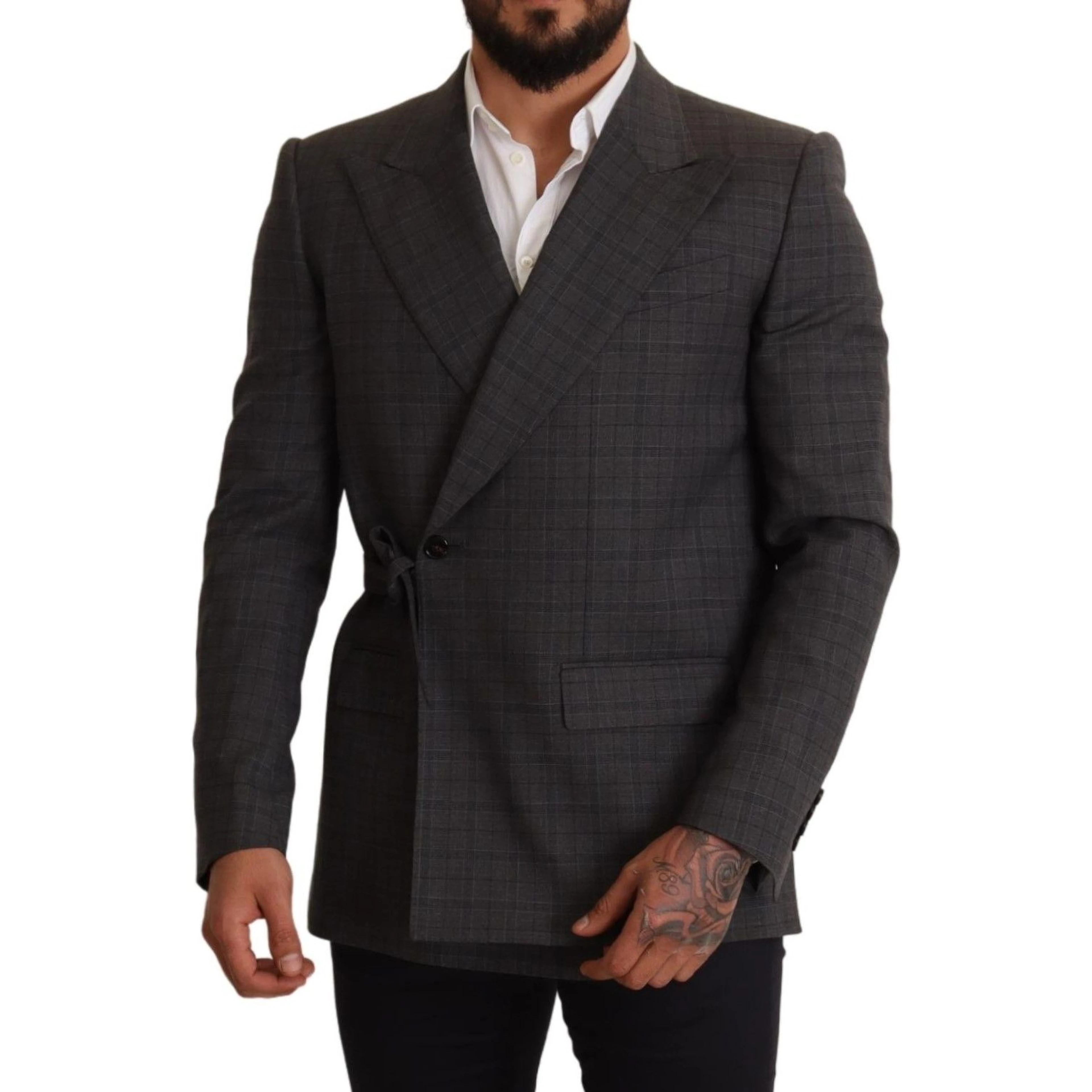 Gray Check Wool Slim Fit Blazer Jacket