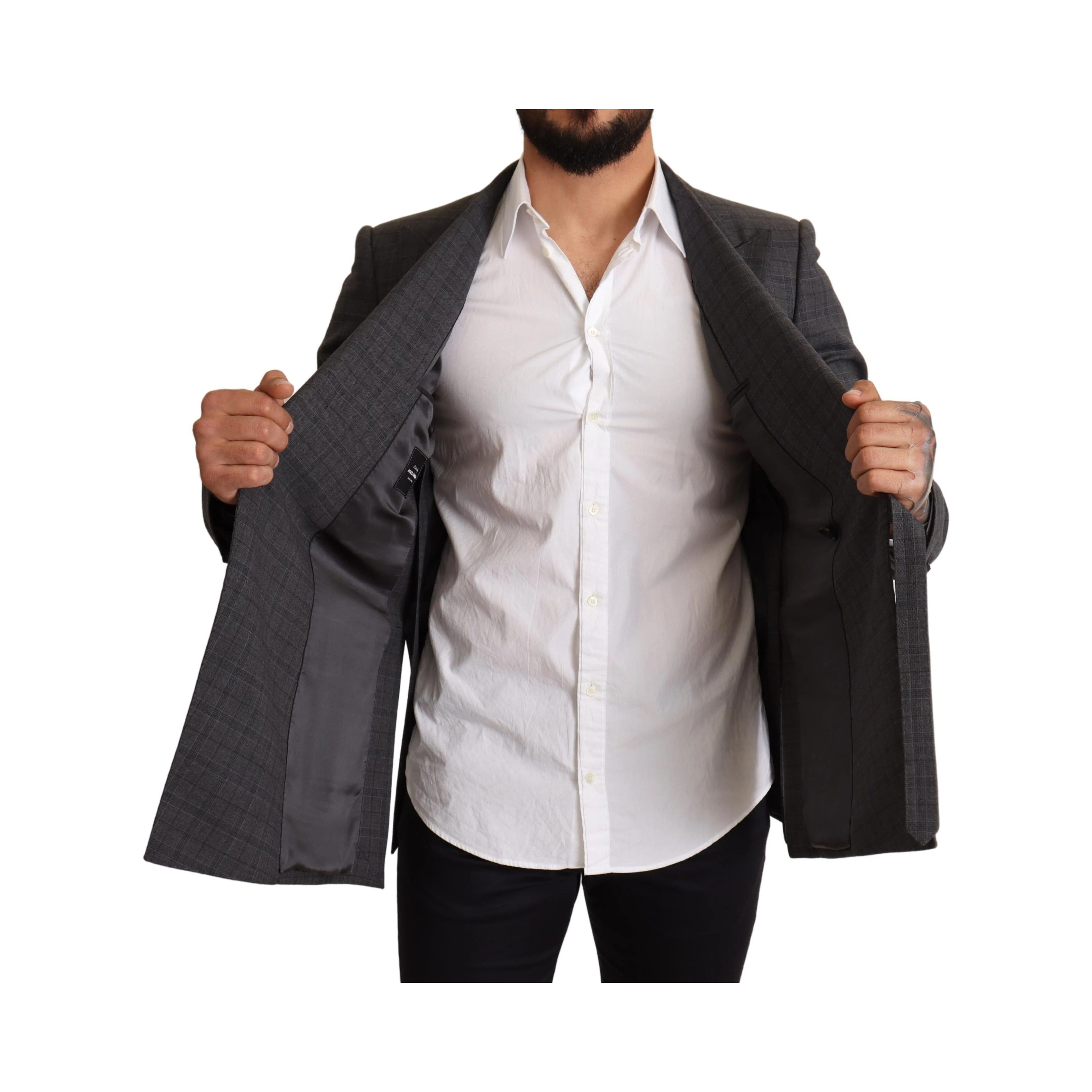 Gray Check Wool Slim Fit Blazer Jacket