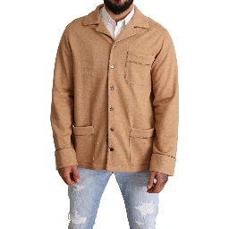 Brown Cotton Button Collared Coat Jacket