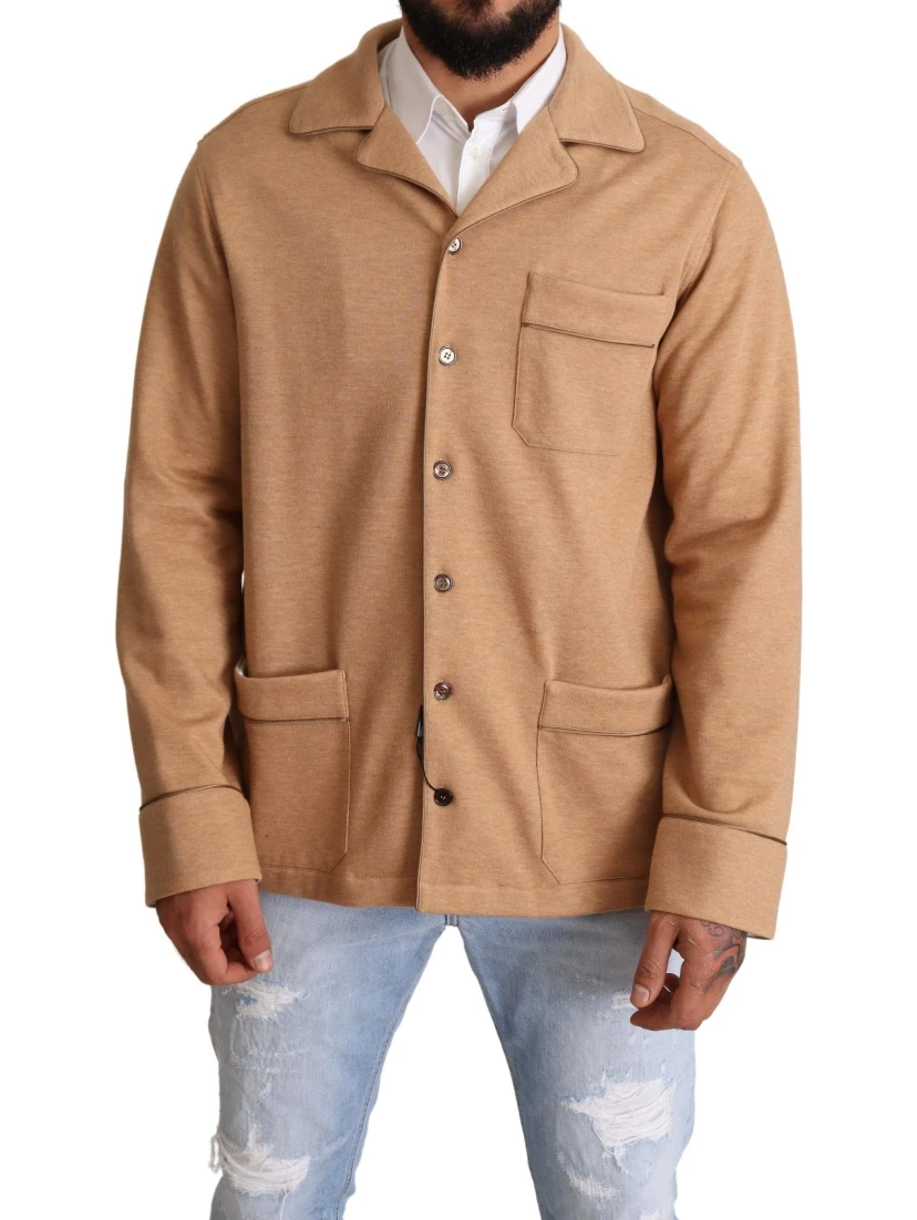 Brown Cotton Button Collared Coat Jacket