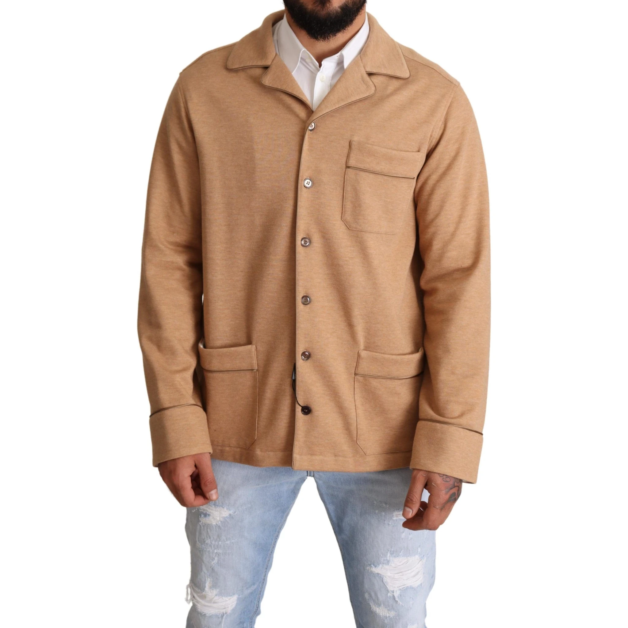 Brown Cotton Button Collared Coat Jacket