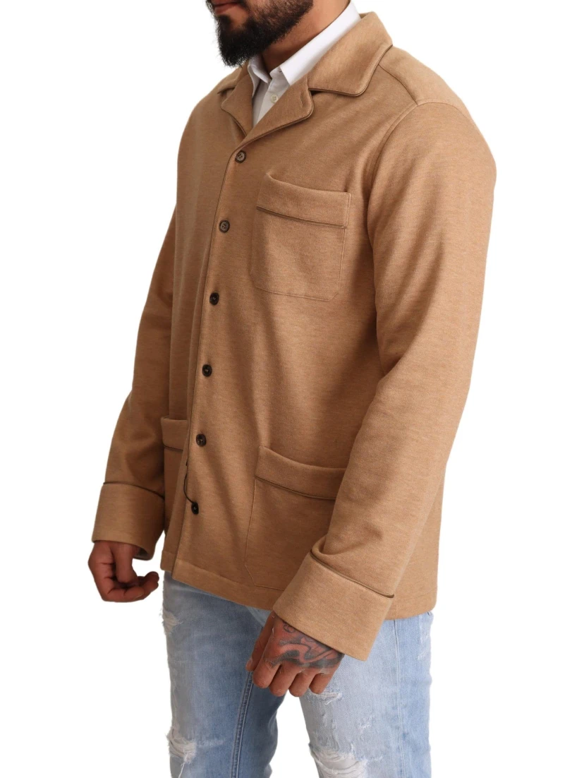 Brown Cotton Button Collared Coat Jacket
