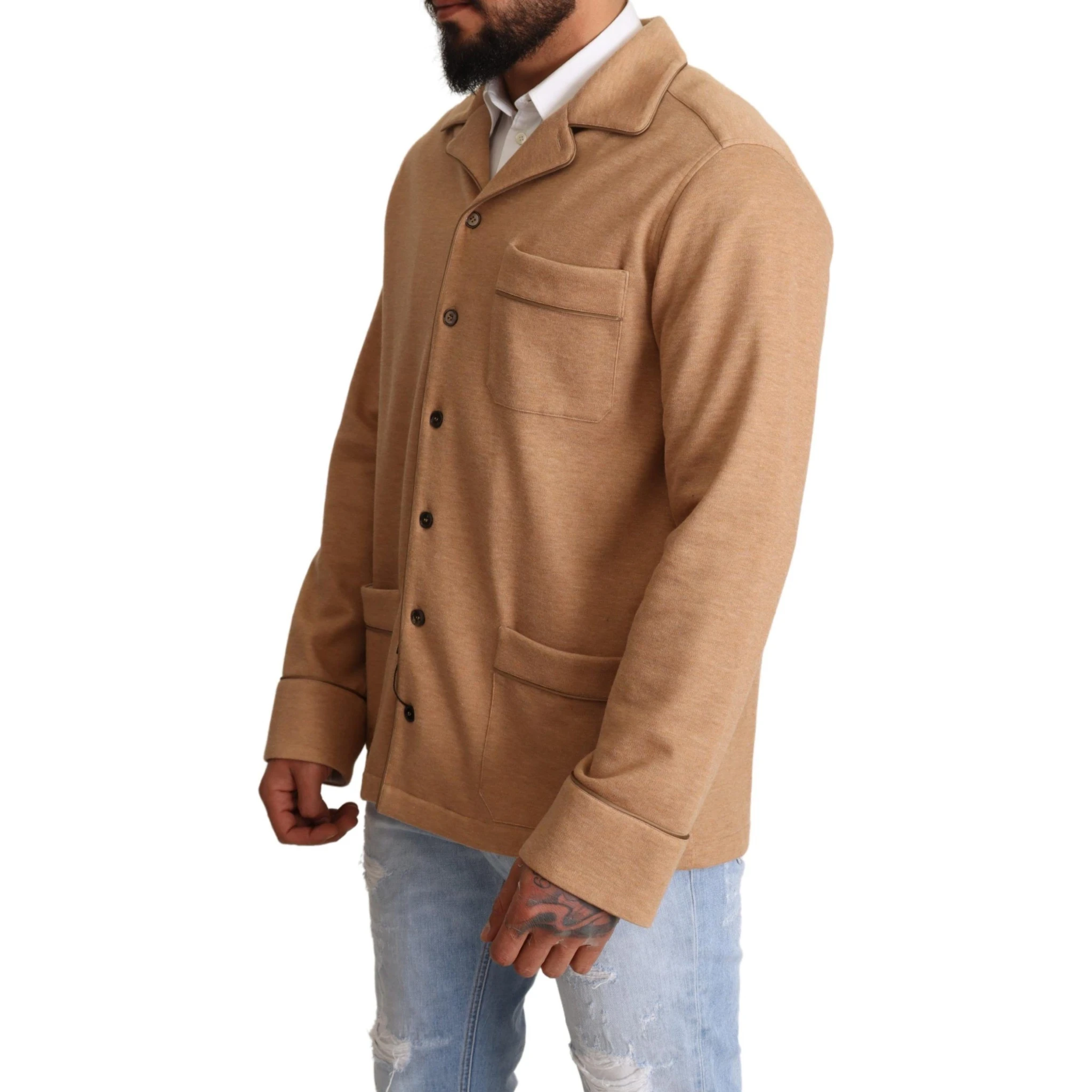Brown Cotton Button Collared Coat Jacket