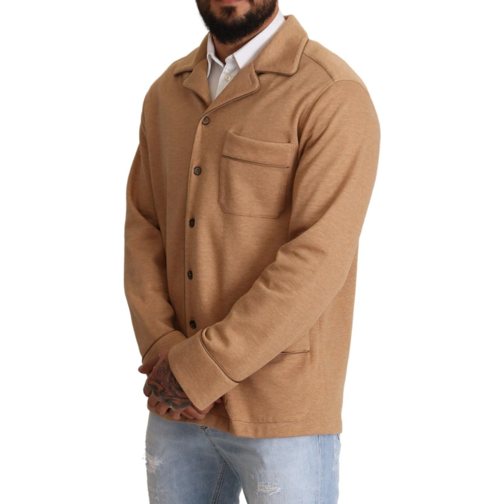 Brown Cotton Button Collared Coat Jacket