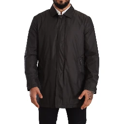 Black Polyester Mens Trench Coat Jacket