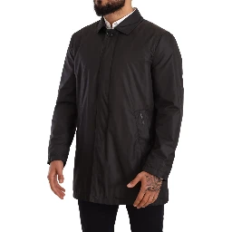 Black Polyester Mens Trench Coat Jacket