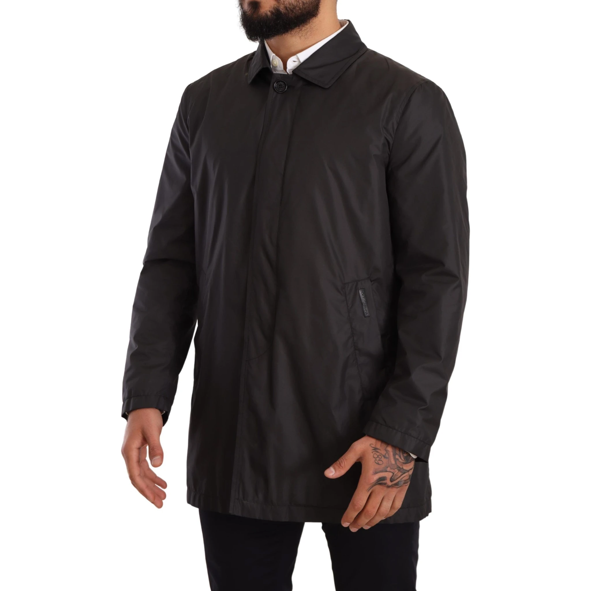Black Polyester Mens Trench Coat Jacket