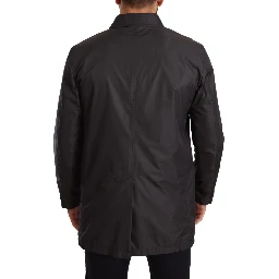Black Polyester Mens Trench Coat Jacket