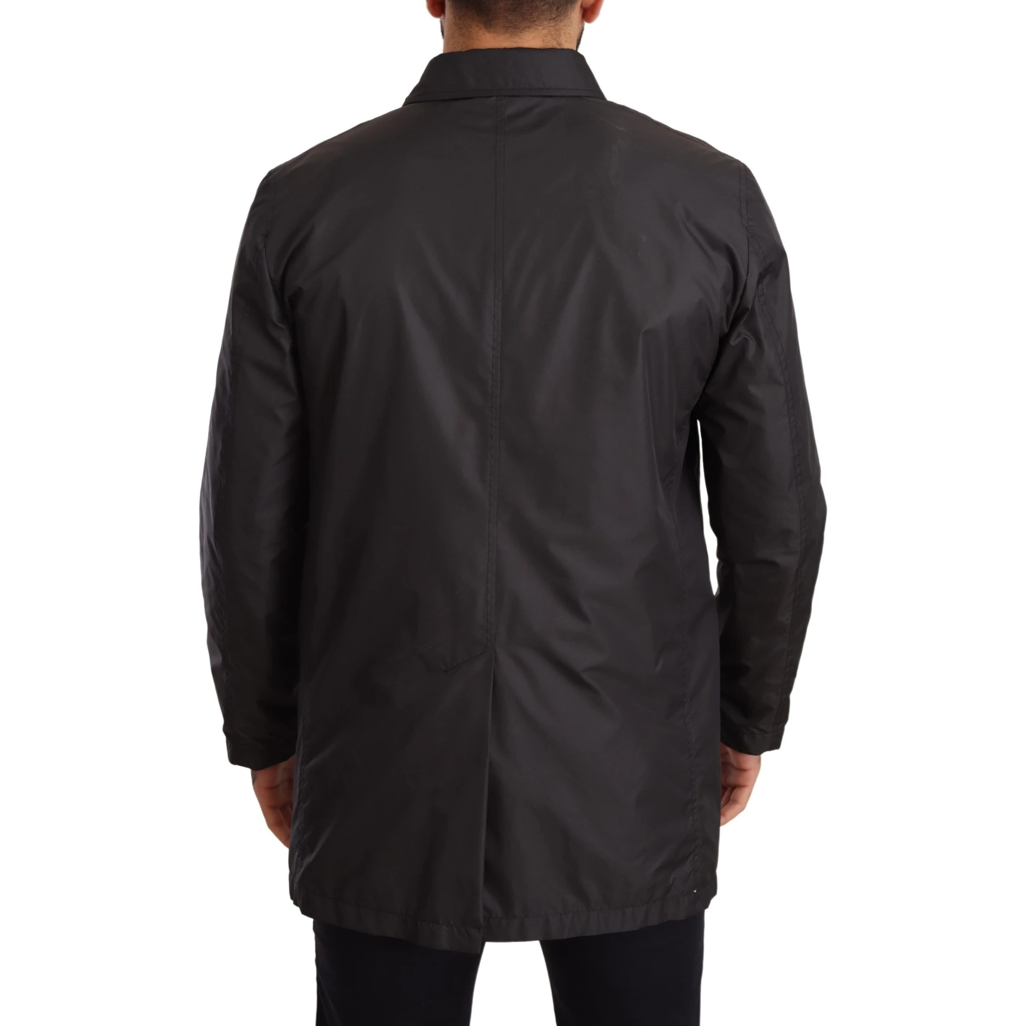 Black Polyester Mens Trench Coat Jacket