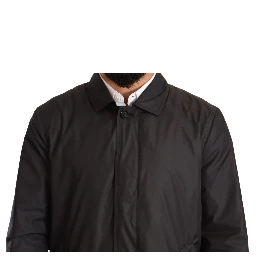 Black Polyester Mens Trench Coat Jacket