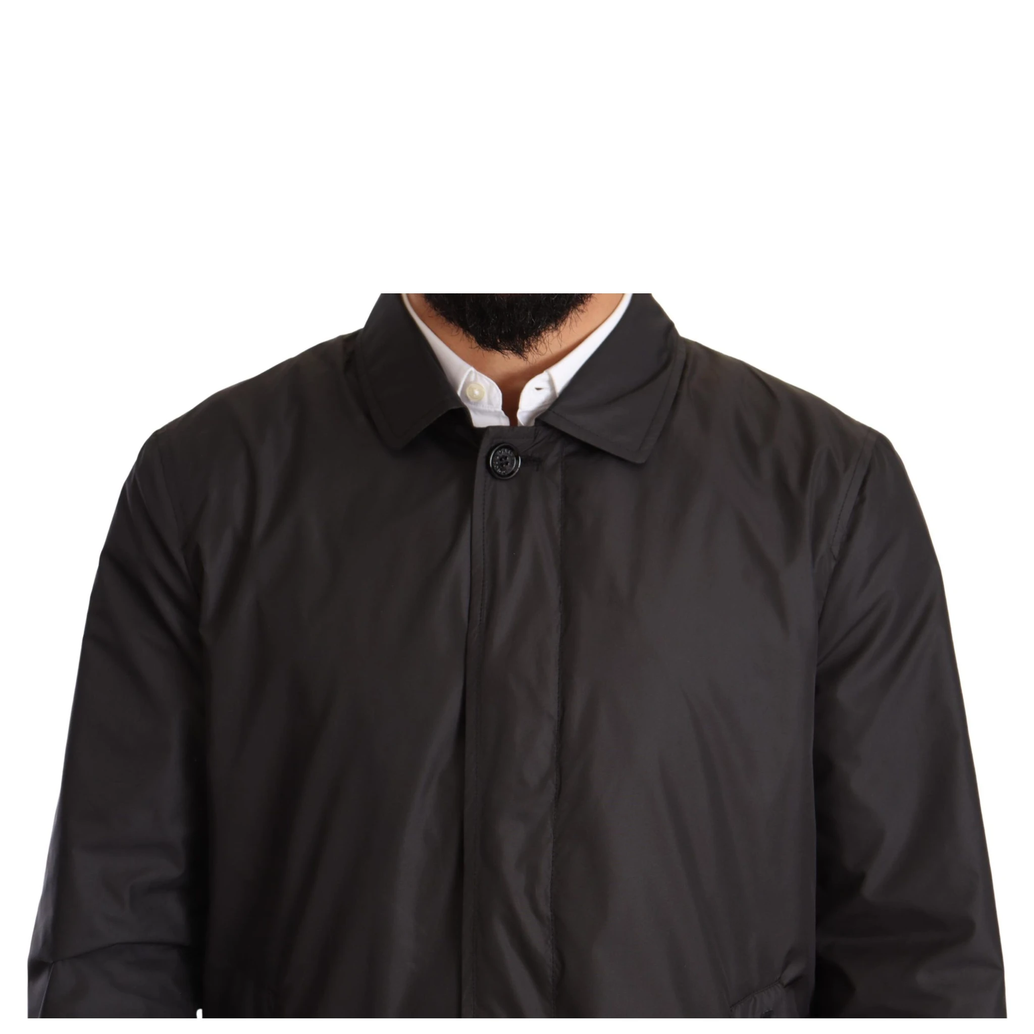 Black Polyester Mens Trench Coat Jacket