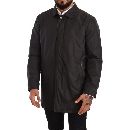 Black Polyester Mens Trench Coat Jacket