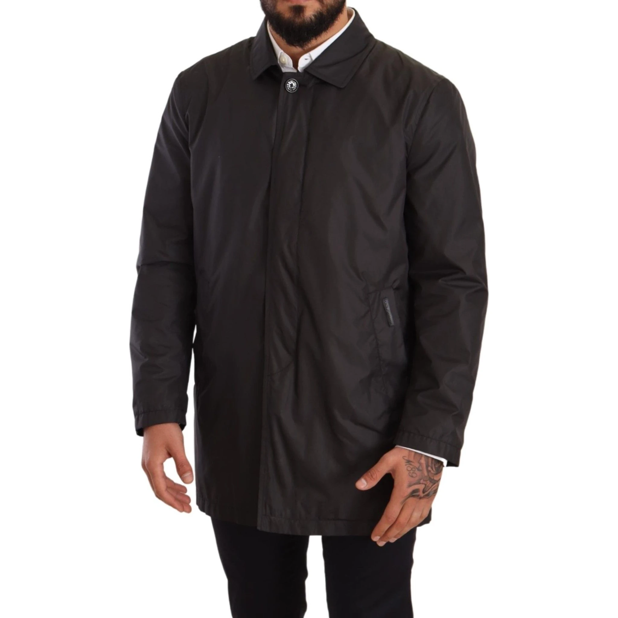 Black Polyester Mens Trench Coat Jacket