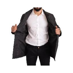 Black Polyester Mens Trench Coat Jacket