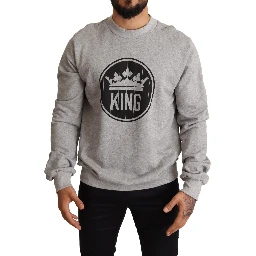 Gray Crown King Print Cotton Sweater