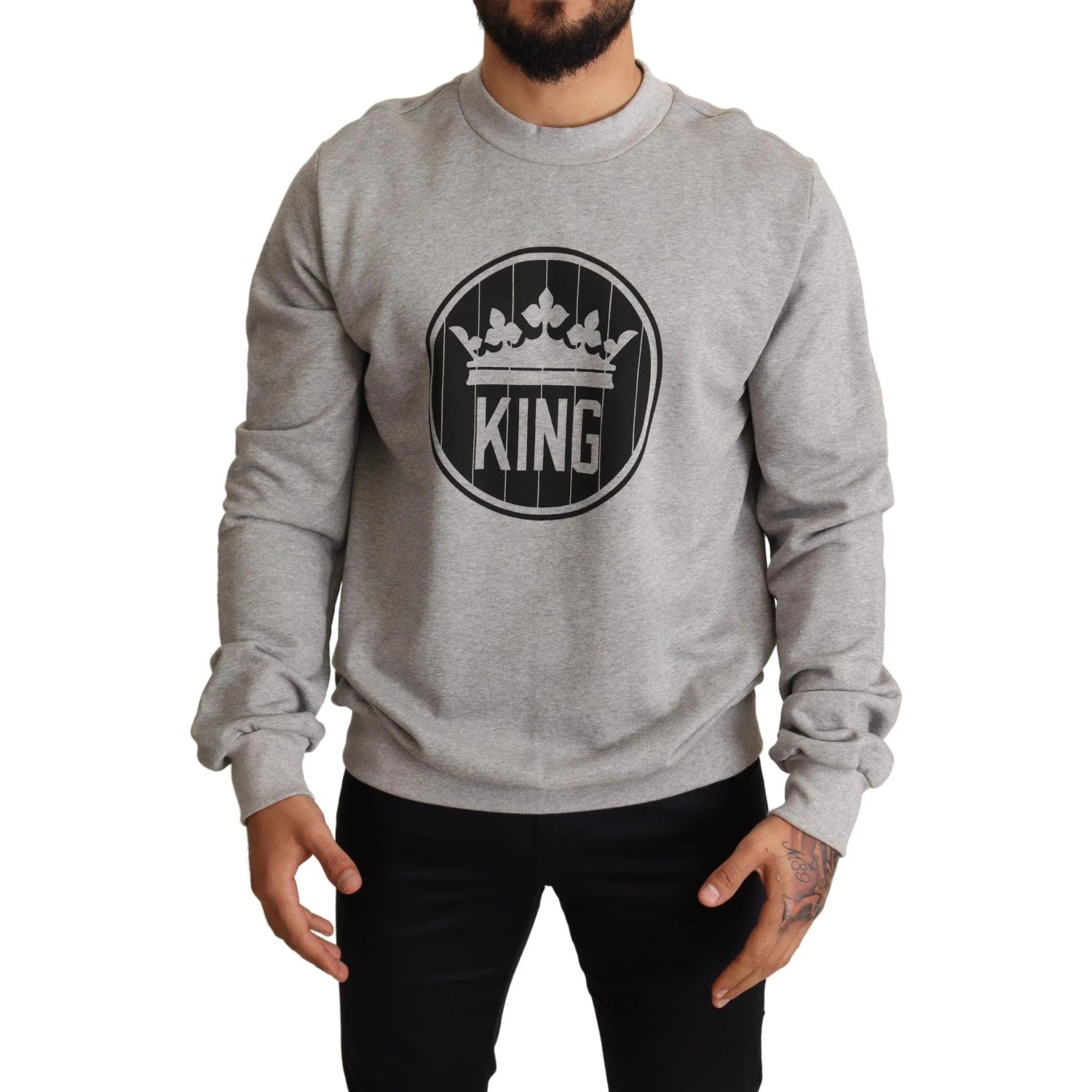 Gray Crown King Print Cotton Sweater