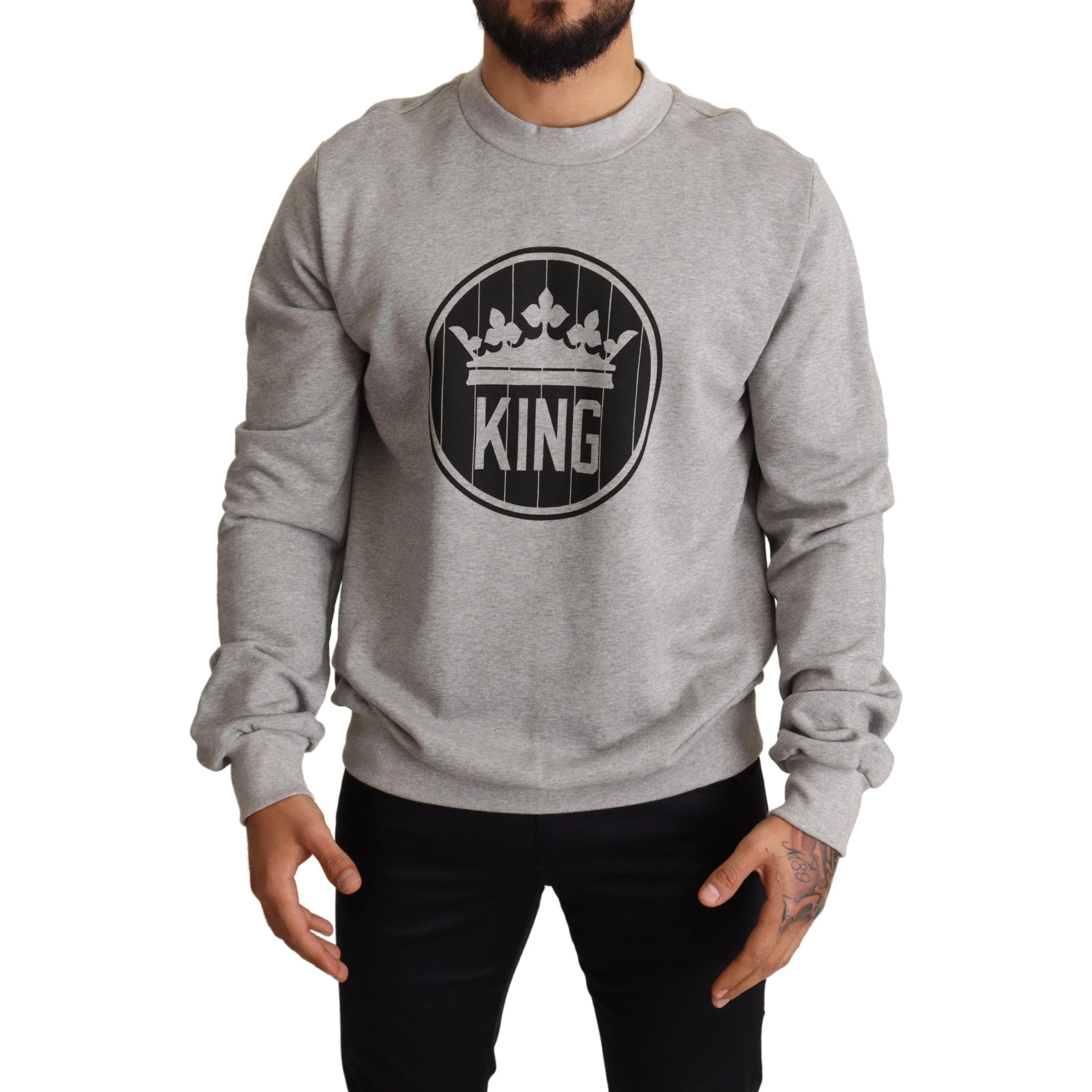 Gray Crown King Print Cotton Sweater