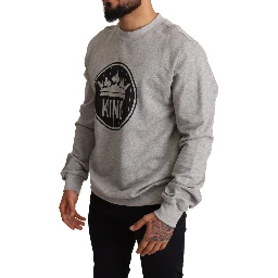 Gray Crown King Print Cotton Sweater