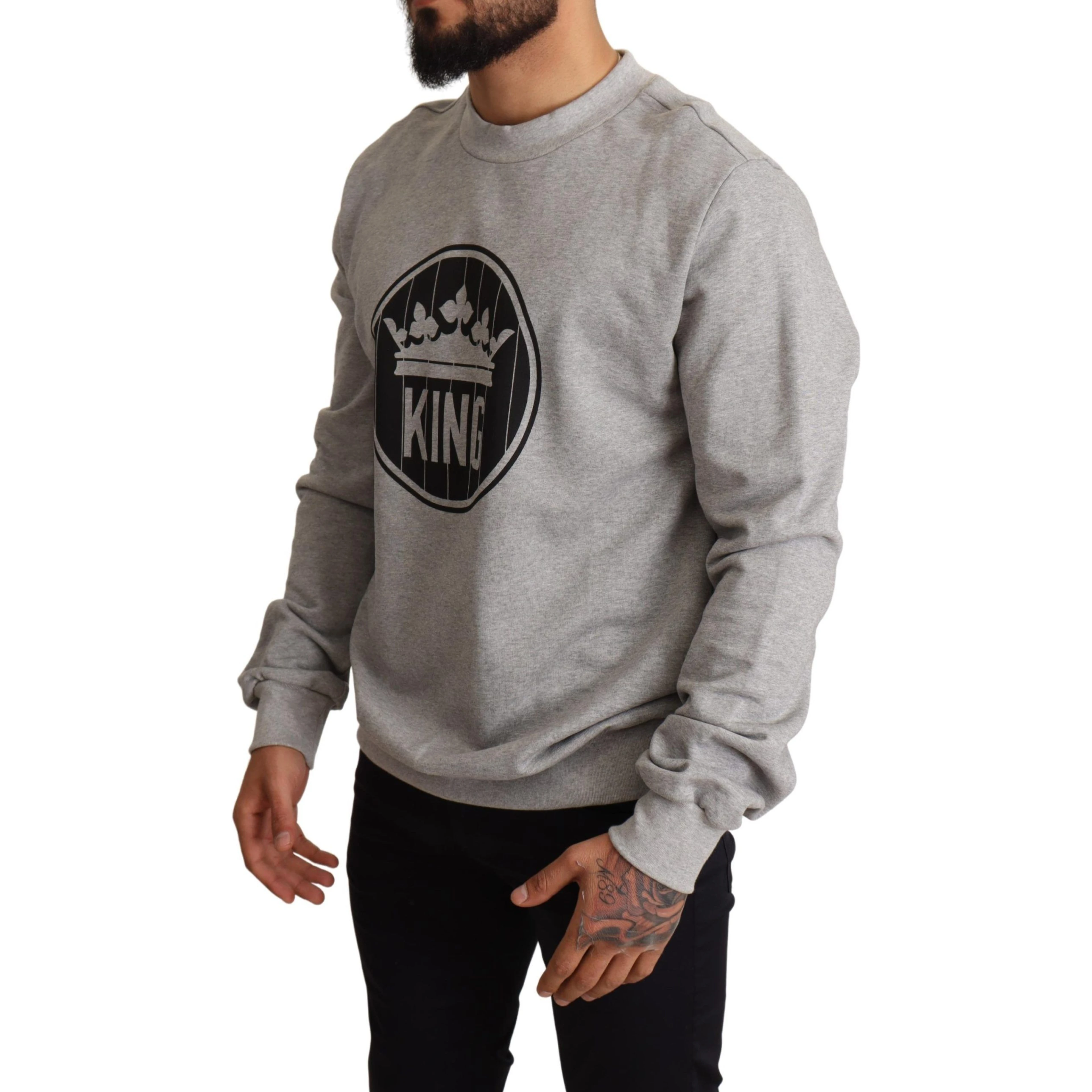 Gray Crown King Print Cotton Sweater