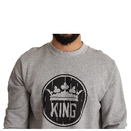 Gray Crown King Print Cotton Sweater