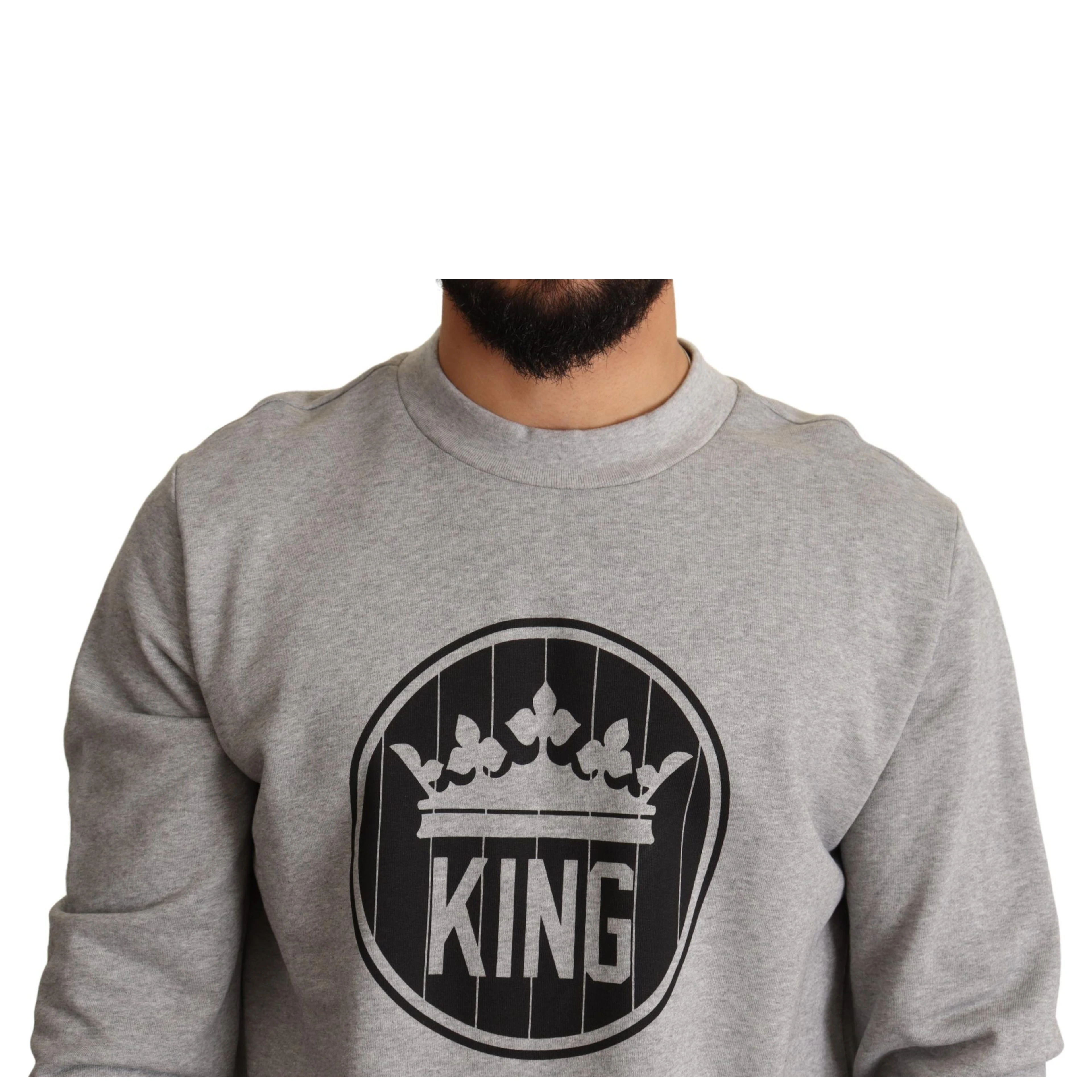 Gray Crown King Print Cotton Sweater