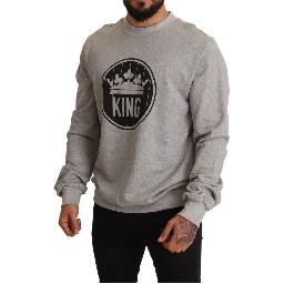 Gray Crown King Print Cotton Sweater
