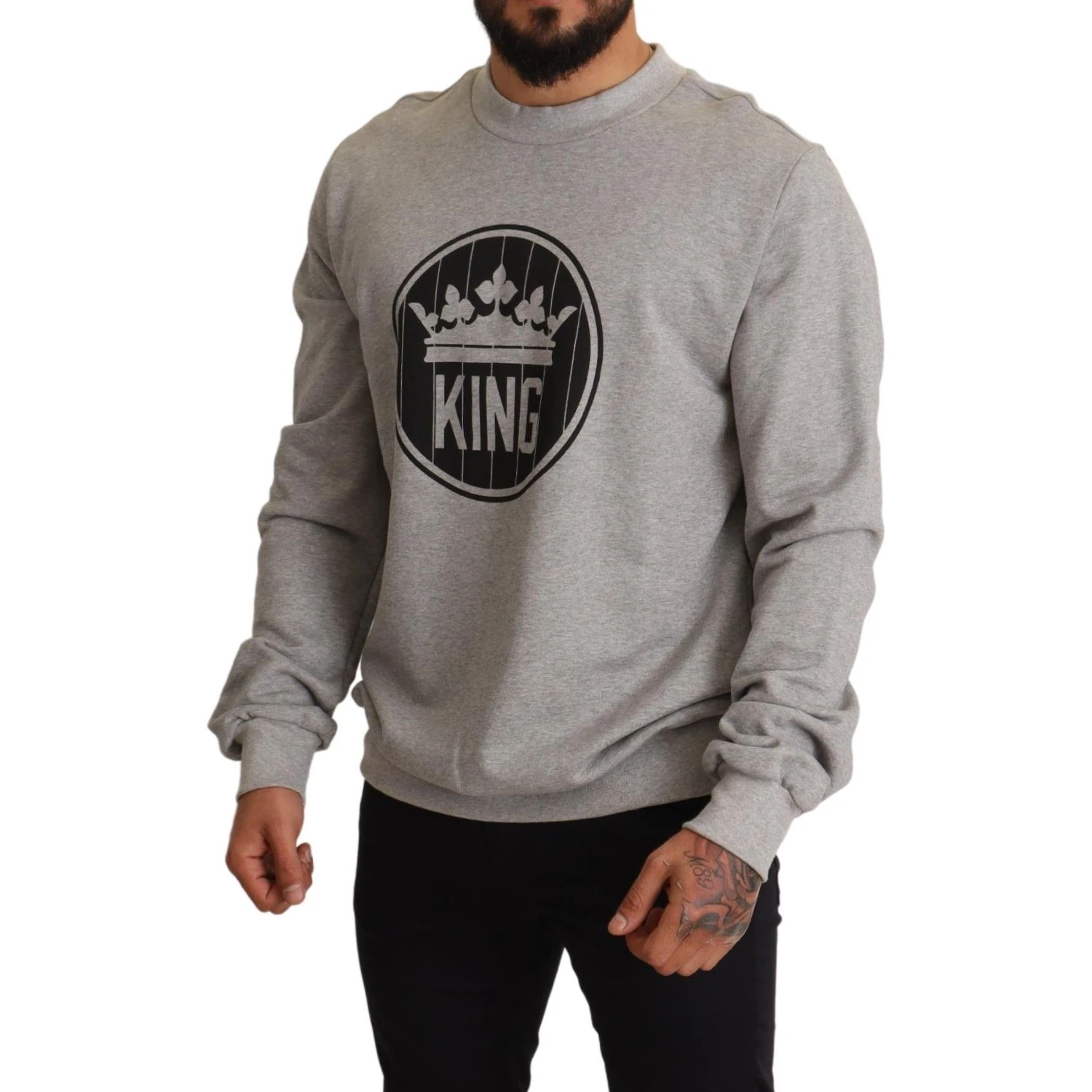 Gray Crown King Print Cotton Sweater