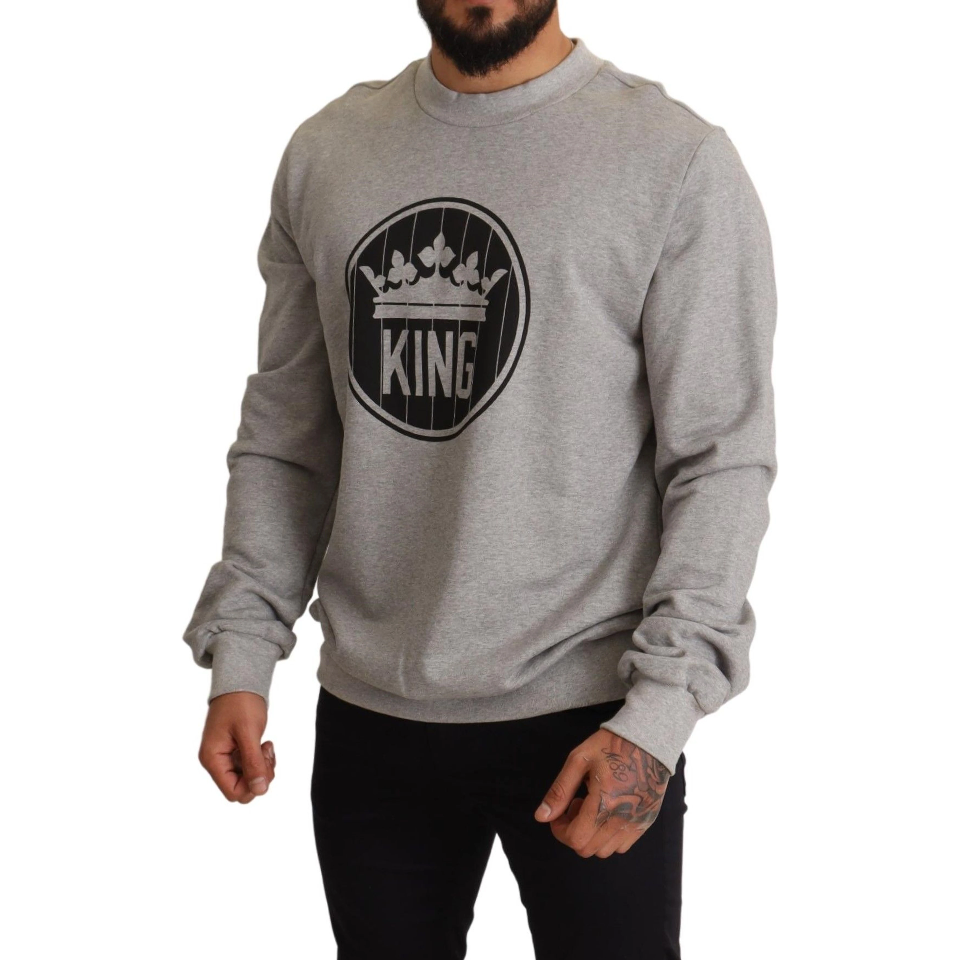 Gray Crown King Print Cotton Sweater