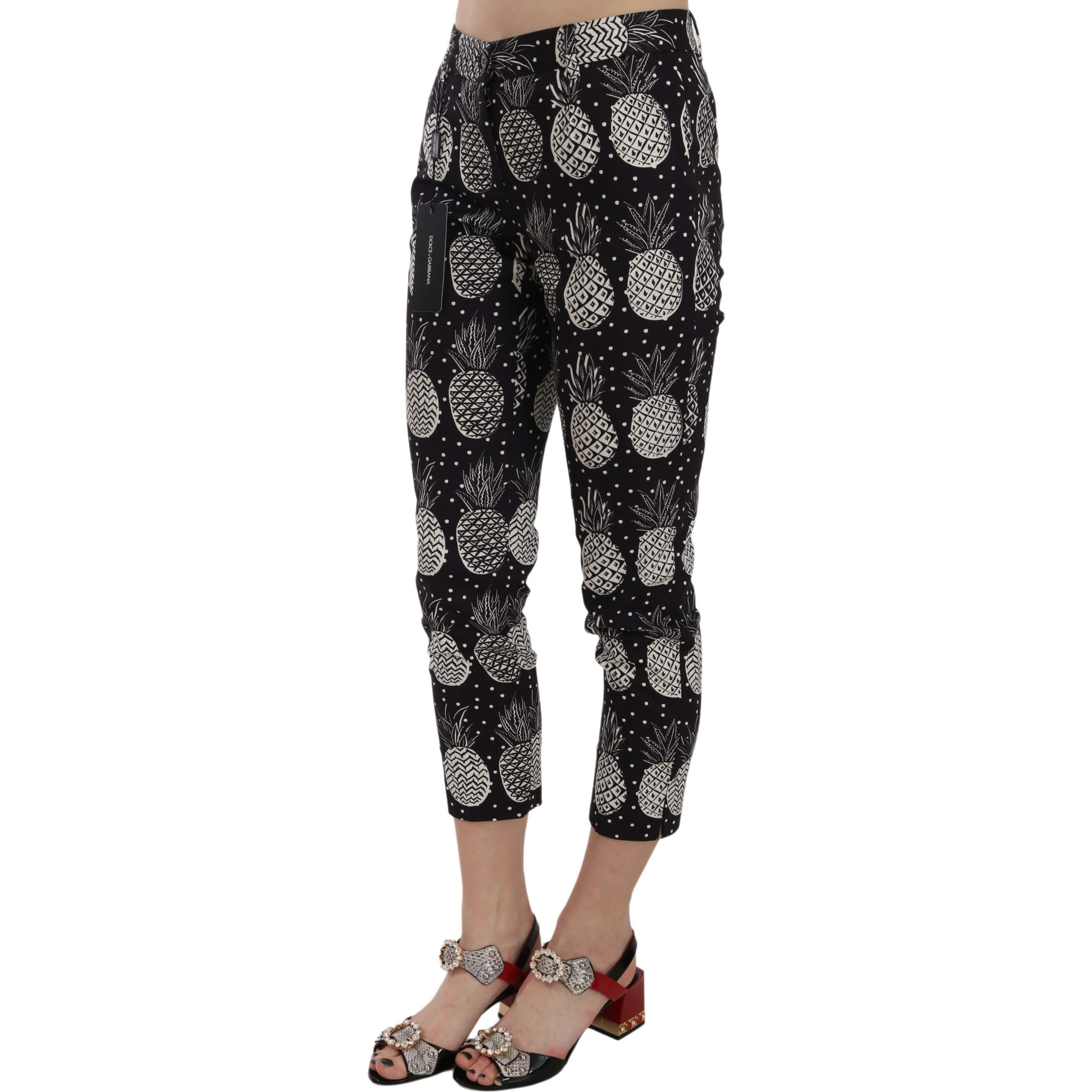 Black Pineapple Print Skinny Capri Pants