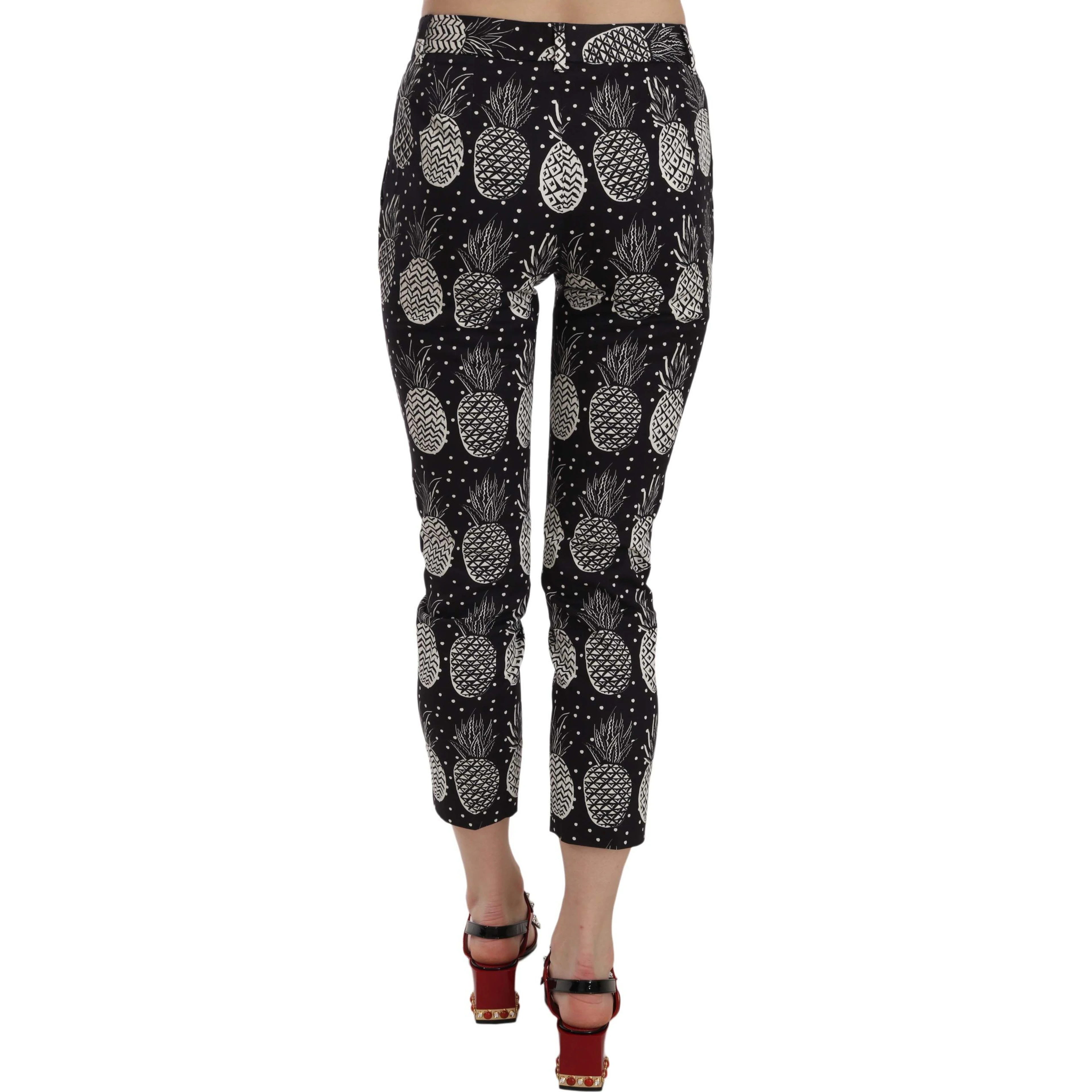 Black Pineapple Print Skinny Capri Pants