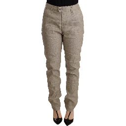 Beige Mid Waist Casual Baggy Stretch Trouser