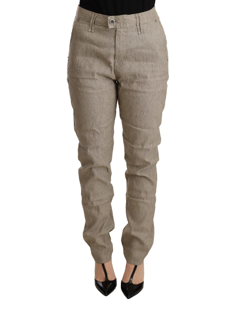 Beige Mid Waist Casual Baggy Stretch Trouser