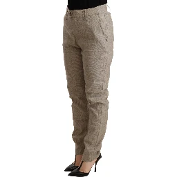 Beige Mid Waist Casual Baggy Stretch Trouser