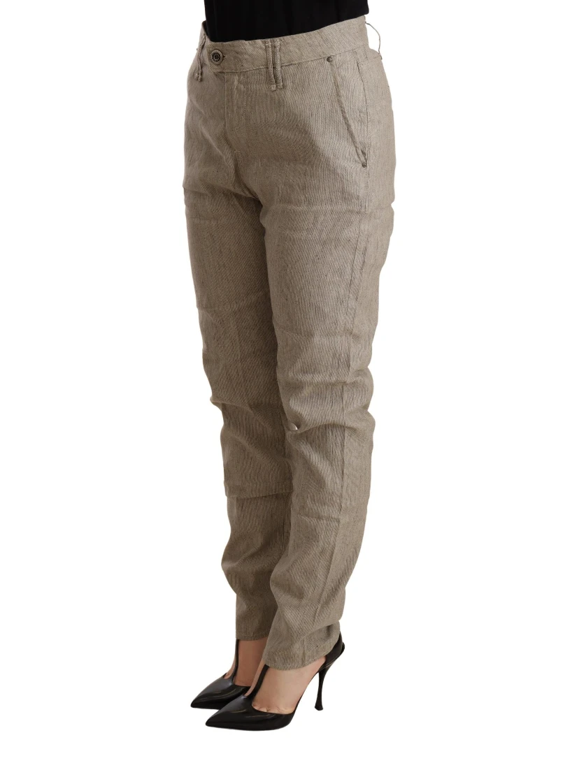 Beige Mid Waist Casual Baggy Stretch Trouser