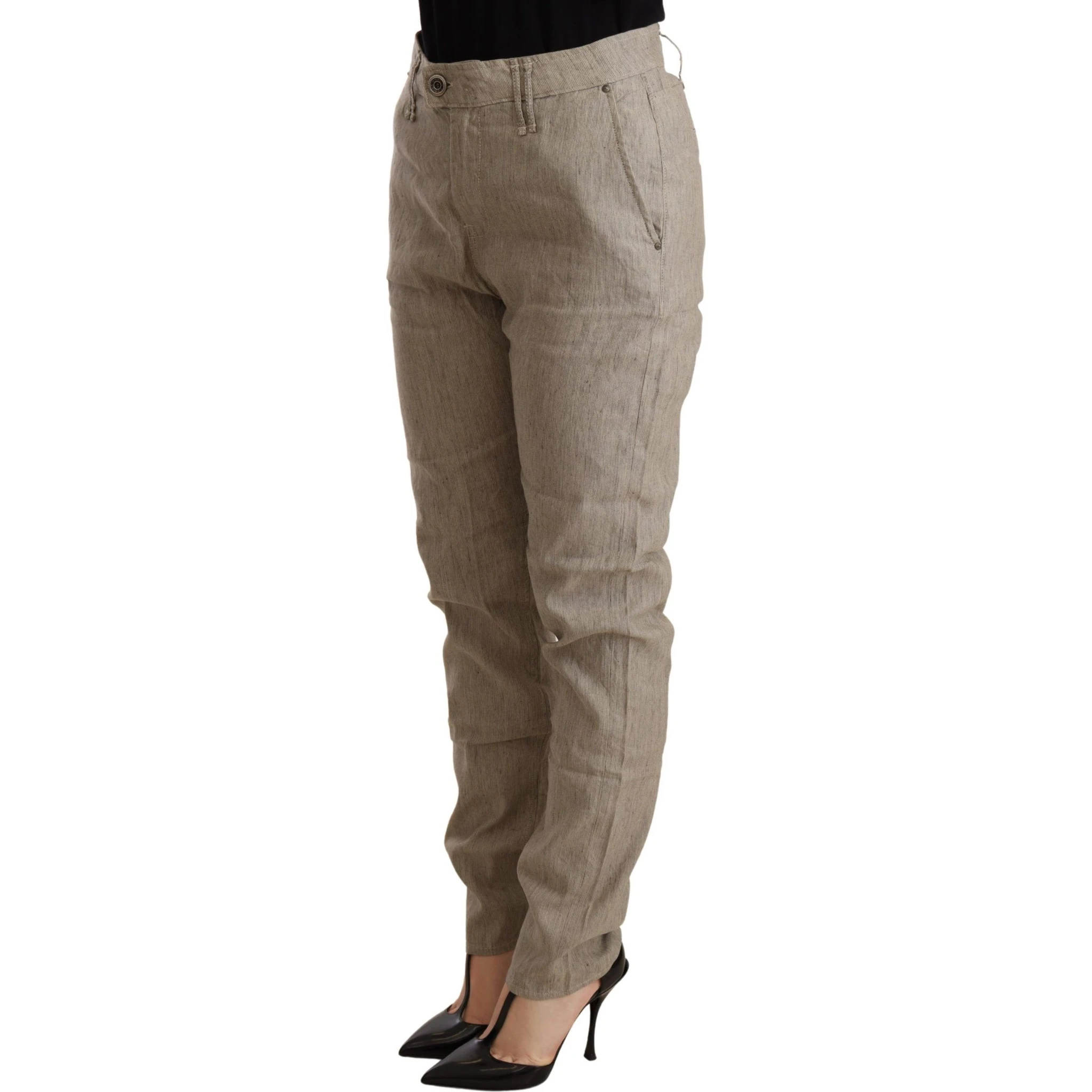 Beige Mid Waist Casual Baggy Stretch Trouser