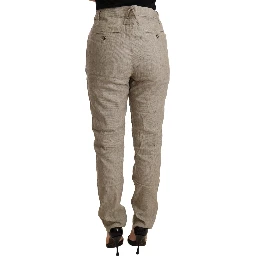 Beige Mid Waist Casual Baggy Stretch Trouser