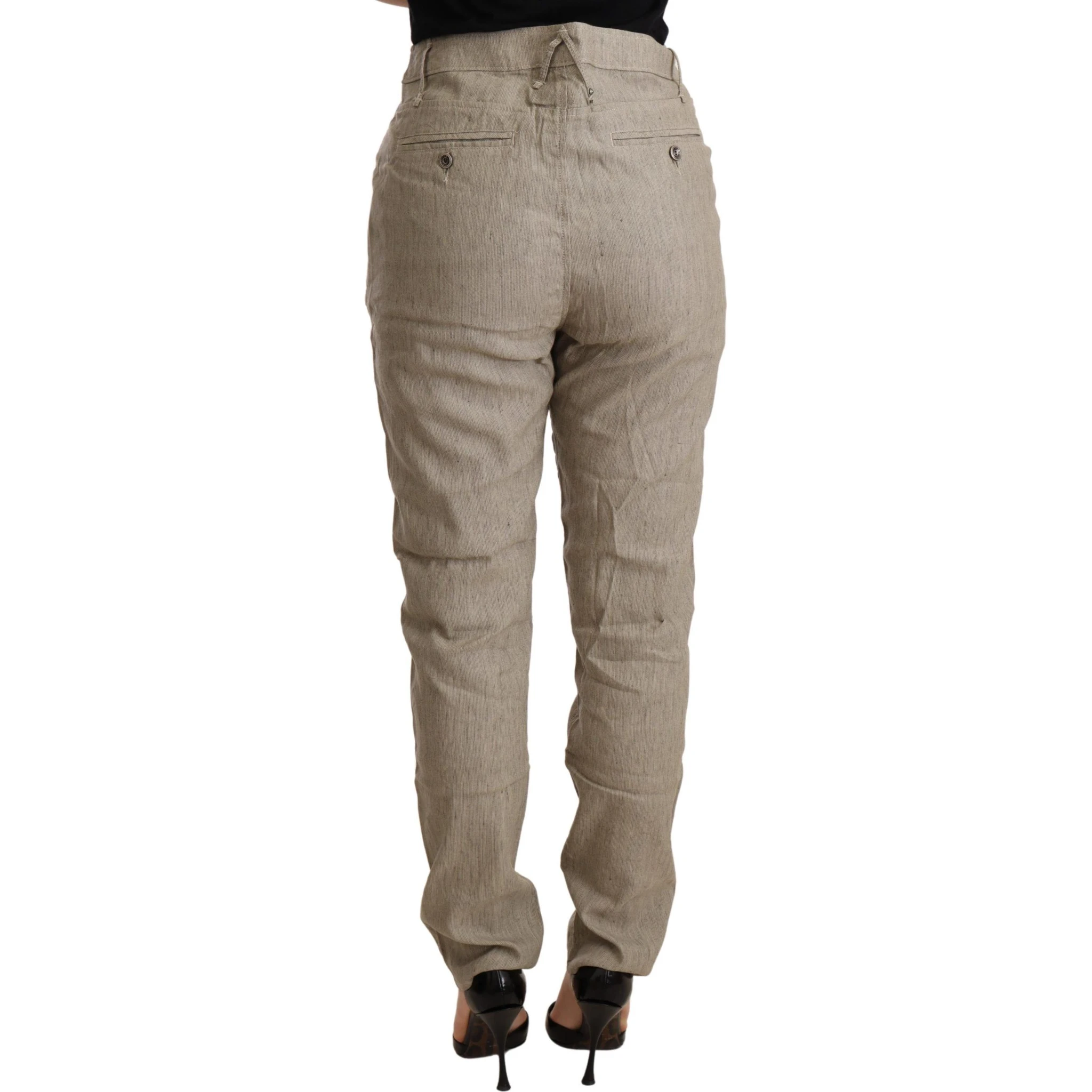 Beige Mid Waist Casual Baggy Stretch Trouser