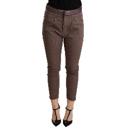 Brown Mid Waist Cropped Skinny Stretch Trouser