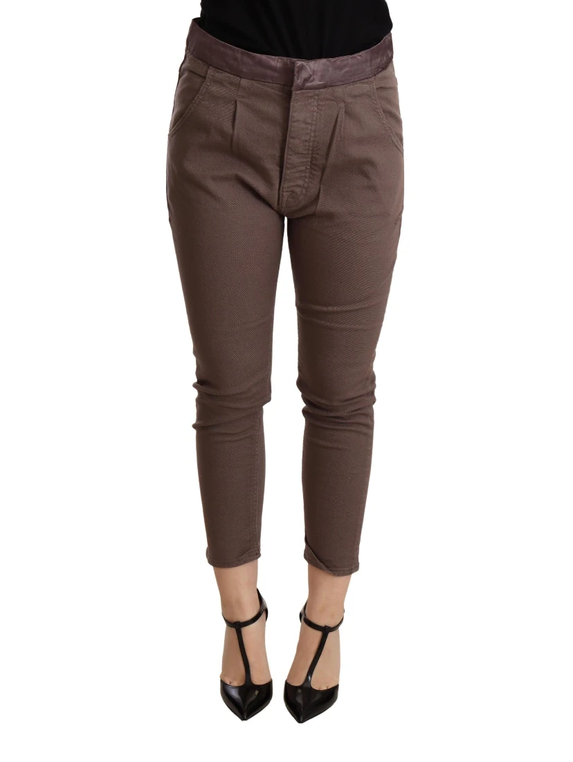 Brown Mid Waist Cropped Skinny Stretch Trouser